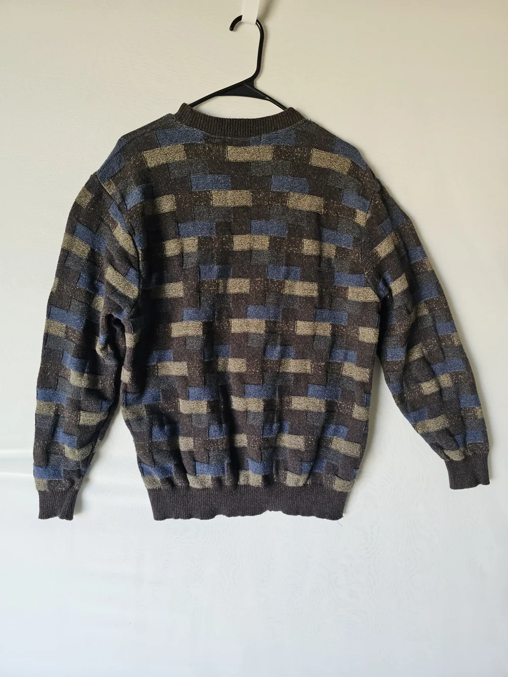 Vintage Oscar de la Renta Textured Knit Sweater Men’s Large USA Made Blue Brown